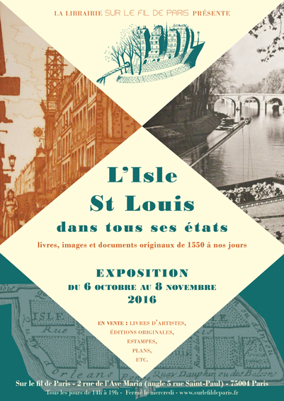 exposition, affiche, ile saint louis, isle saint louis, documents, photos, plans, originaux, livres, librairie, fil de paris