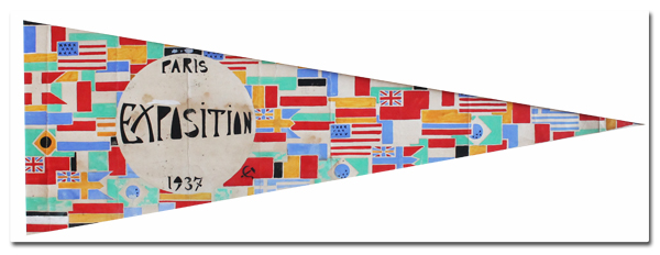 paris, exposition universelle, exposition internationale, 1937, maquette originale, andre benlian, tissu, textile, fanion, confection