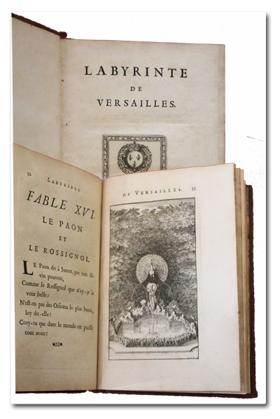 histoire, versailles, labyrinthe, labyrinte, paris, imprimerie royale, 1677, edition originale, le notre, charles perrault