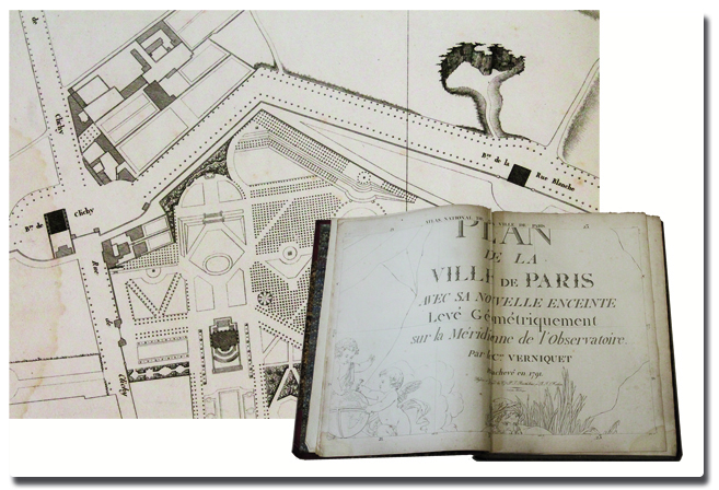 Edmé VERNIQUET . Plan de la Ville de Paris avec sa nouvelle enceinte levé géométriquement sur la Méridienne de l’Observatoire, 1799 paris, plan, verniquet, 1799, atlas, plan grave, reliure, bartholome, mathieu, planches
