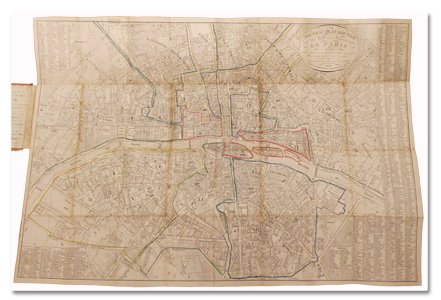paris, plan, 1826, daubree, plan original, gravure, 12 arrondissements, vintage map