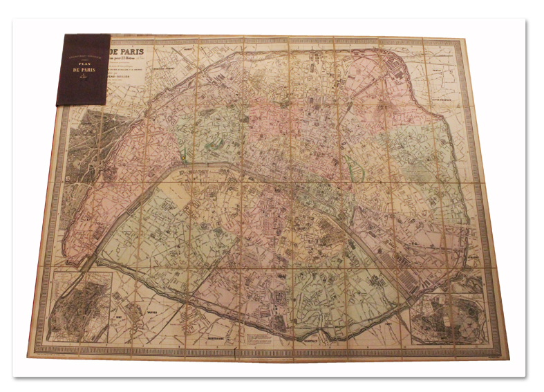 plan, paris, original, map, andriveau-goujon, 1883, entoile, couleurs, carnet