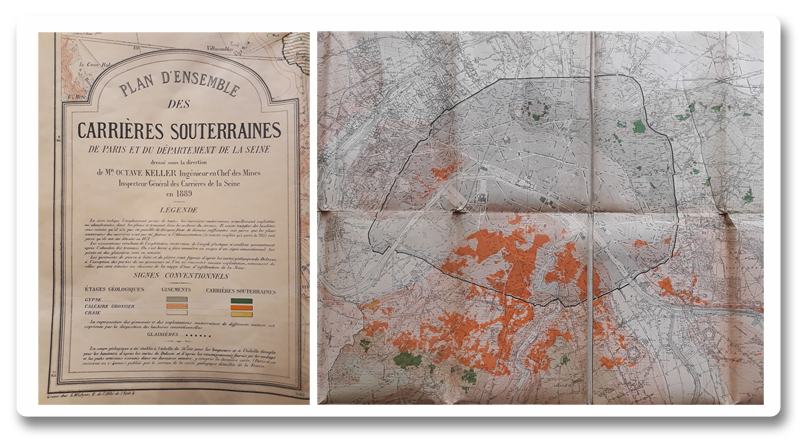 paris, plan, departement de la seine, carte, keller, carrieres, sous-sol, geologie, 1889, keller