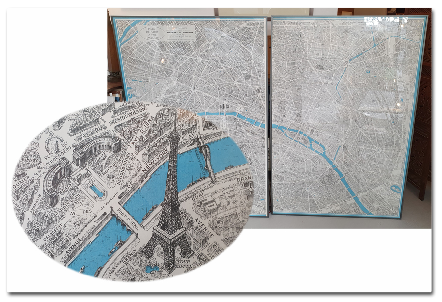 plan de paris, vol d'oiseau, perspective, peltier, blondel, la rougery, 1959, monuments, grand format, original