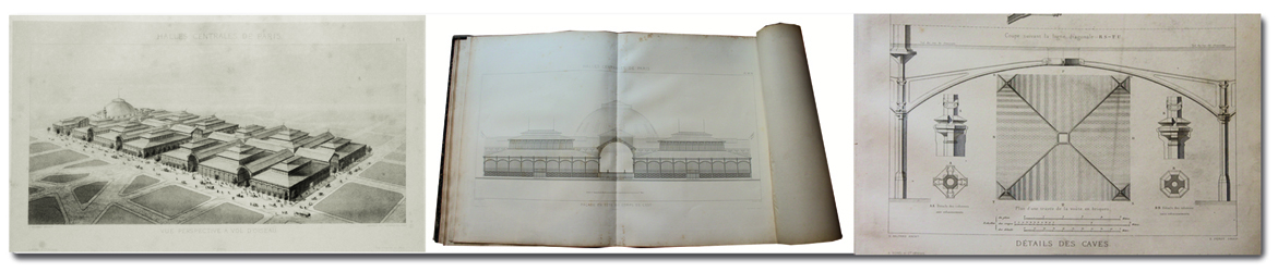 paris, les halles, monographie des halles centrales, baltard, callet, morel, 1863, napoleon III, haussmann, edition originale