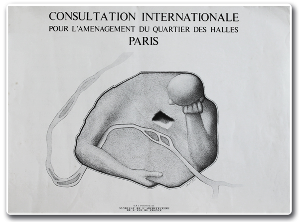 paris, les halles, consultation internationale, travaux, syndicat de l'architecture, 1979, le moniteur, contreprojets, projet chirac, forum des halles