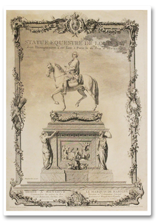 paris, statue, louix xv, place de la concorde, le rouge, 1767, gravure, moreau le jeune, bouchardon, prevost