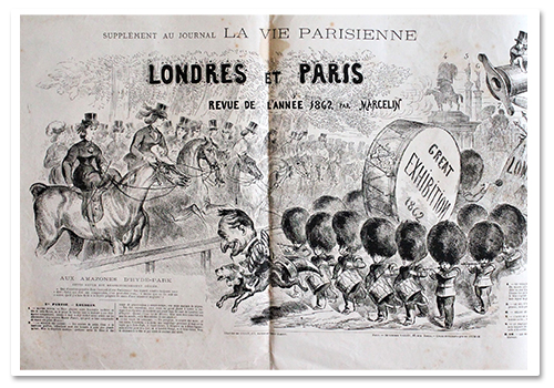 Marcelin. La Vie parisienne. Supplément au n°6, 1e année, samedi 7 février 1863. Panorama dépliant illustré